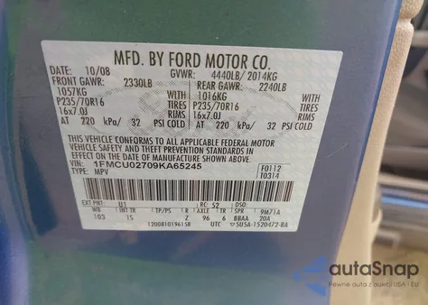 2009 Ford Escape Xls/Xls Manual from USA, damaged, VIN 1FMCU02709KA65245